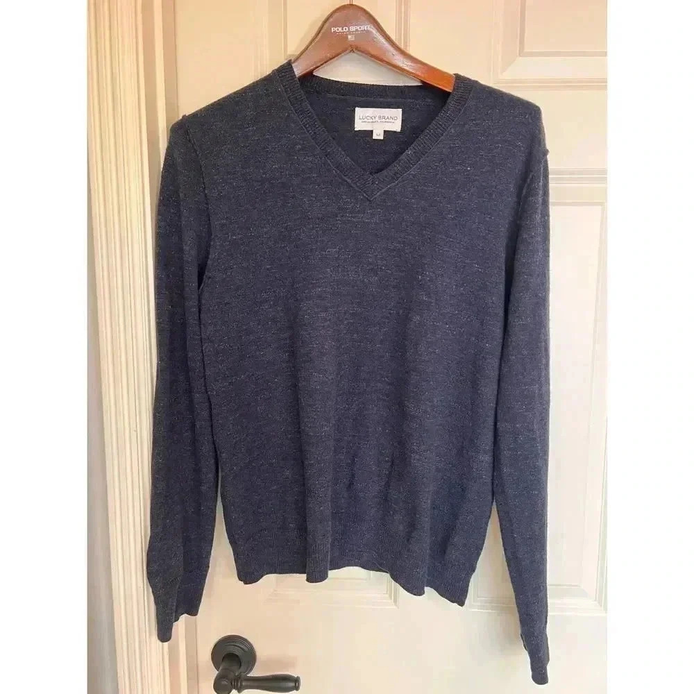 Lucky brand raw edge blue long sleave men’s sweater size medium